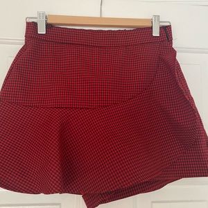 ZARA Red and black plaid ruffle skort
